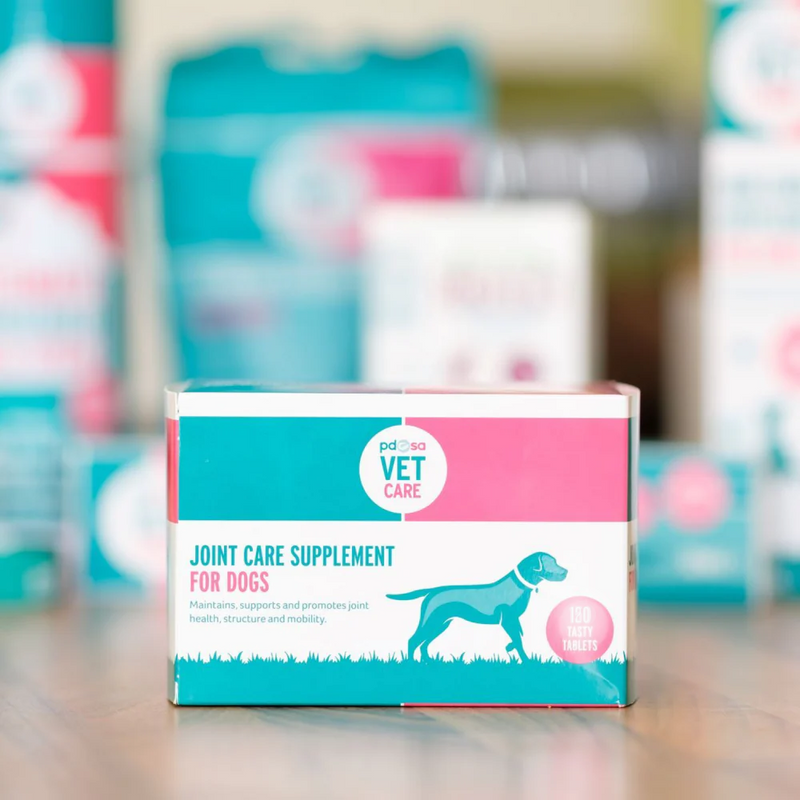 PDSA Vet Care Joint Supplement Dogs packaging on table