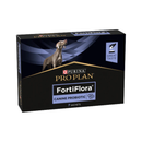 White background with a black box of Purina Pro Plan FortiFlora Canine Probiotic with a picture of a Weimaraner on the box.