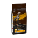 White background with a black bag of Purina Pro Plan Joint Mobility dry food. Pictured on the bag is an adult Weimaraner dog.