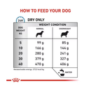 Royal Canin Hypoallergenic Moderate Calorie for Dogs feeding guide.