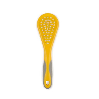 White background with a small Ancol yellow brush with white bristles and grey grips on the handle for rabbits.