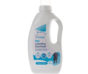 A bottle of ANIGENE Pet Laundry Sanitiser with a blue and white label, shown on a plain white background.
