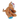 Side view of brown monkey dog toy with cream face, red nose and black stitched eyes and smile details. Stripy blue belly, blue ears, blue and yellow feet pictured on a white background.