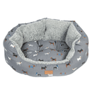 Dog bed with gray and white pattern on a white background