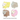 Four Happy Pet Curly pet fluffy sheep-shaped plush toys arranged in a 2x2 grid on a white background, shown in yellow, cream, brown, and pink. Text below reads: 'Available in various colours, selected at random.