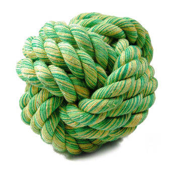 White background with an green rope ball.