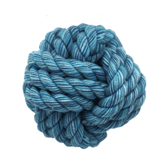 White background with an blue rope ball.