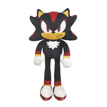A jumbo plush dog toy of Shadow the Hedgehog, featuring his classic black and red body, cream-colored face, white gloves, and red-and-white shoes, set against a plain white background.