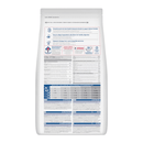 Back view of bag of Hills Science Plan cat dry food packaged in a white bag on white background.