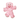 Fluffy pink teddy bear cat toy with stitched eye details and beige nose pictured on a white background.