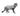 White background with an young adult tabby cat wearing a grey bodysuit with a black trim while standing pictured.
