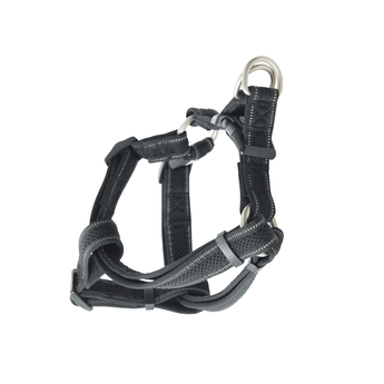White background with a medium BUSTER Reflective Mesh Step-in Harness with grey reflective thread strips.