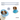 White background with a blue Elizabethan style flexible fabric recovery collar with a guide about how to care for the recovery collar.