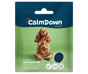 Package of 'Calm Down' by Kruuse for dogs with a dog on a green background