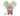 Mouse Cat toy with a grey face and stitched details on the face, green polka dot fabric ears, orange body with yellow stars, dark green legs and a blue rope tail pictured on a white background.
