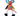 Front view of orange mouse dog toy with blue ears with polka inner ear, black nose, green eyelids with black eye lashes and whiskers, one green arm and one black, orange tail, white rope legs attached to black feet and a small blue heart stitched on the belly sat on a white background.