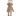 Light brown dog shaped dog toy with long arms and legs, white chin and stitched detail eyes, brown nose with tags attached to top and mid-section. Pictured on a white background.
