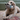 Golden retriever dog with grey donkey dog toy with back mane, tail and hoofs wearing a blue neckerchief in it's mouth. Lying on a pattern rug with a green sofa in the background.