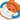 Close up view of fox face dog toy made with soft orange fleece with a white fabric chin, smiley face stitch details. Blue rope handles on each side on a white background.