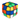 Back view of retro style cube dog toy with blue, green, orange, yellow and white squares on a white background.