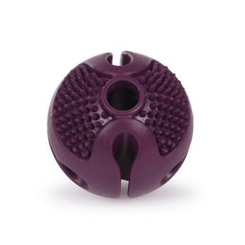 White background with a purple Petface Rubber Treat Ball Dog Toy.