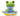 Green frog plush dog toy with a blue underside, yellow feet and red eyes sitting on a white background.