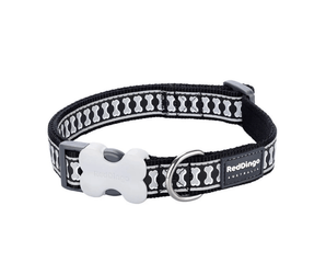 A Red Dingo Black Reflective Dog Collar on a white background