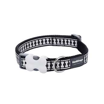 A Red Dingo Black Reflective Dog Collar on a white background