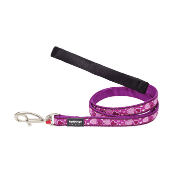 White background with a purple 'Red Dingo' dog lead with purple hearts on it.