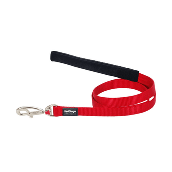 A Red Dingo Classic Red Striped Dog Lead on a white background.