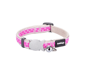 A Red Dingo Pink Paw Cat Collar on a white background