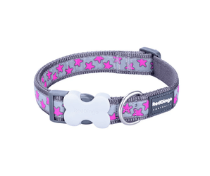 A Red Dingo Pink Stars Dog Collar on a white background