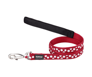 A Red Dingo Red Spots Dog Lead on a white background.