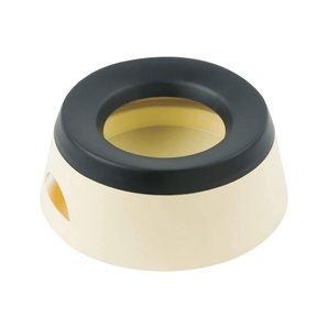 White background with a Prestige Pets Road Refresher dog bowl in a cream colour with a black rubber trim.