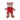White background with a brown bear plush dog toy with red fabric with stars waist coat and red and white stripy trousers, a brown nose with stitched eye details.