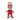 White background with a brown bear plush dog toy with red fabric with stars waist coat and red and white stripy trousers, a brown nose with stitched eye details, attached to a cardboard tag.