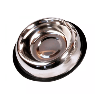 White background with a Rosewood stainless steel bowl with a black rubber non-slip base.