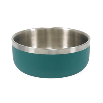 White background with a deep 1200ml teal coated stainless steel Rosewood Premium pet bowl.