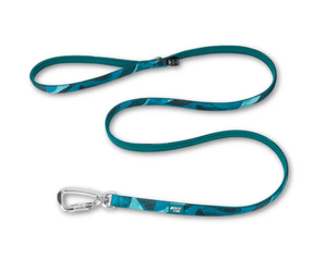 White background with a teal coloured Twiggy Tags Aurora Adventure Small dog lead with one handle and carabiner clip.