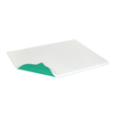 White cutting board with green corner on a white background
