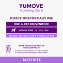 YUMOVE Calming Care directions for daily use on a purple background