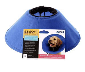 Blue soft recovery cone with label. Blue cone has black fabric rim