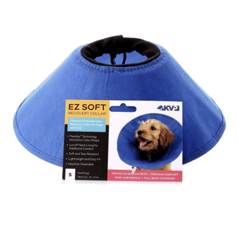Blue soft recovery cone with label. Blue cone has black fabric rim