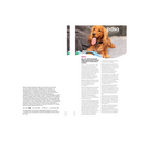 Magazine page with a dog on a gray couch and text on a white background