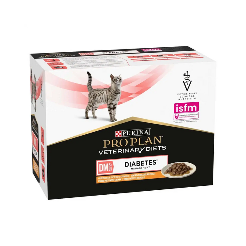 Purina Pro Plan Veterinary Diets DM Diabetes Wet Cat Food (Beef) on white background