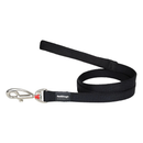Black dog leash with metal clip on a white background