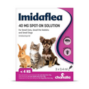 Imidaflea spot-on solution packaging for small pets with images of a dog, cat, and rabbit.