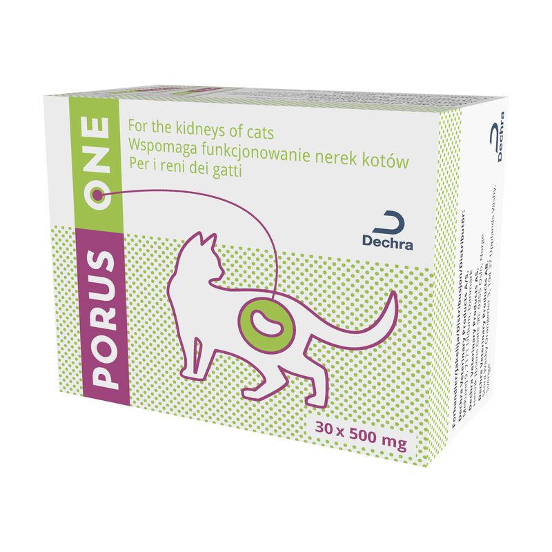 Dechra Porus One daily kidney health support for cats, prevents build-up of toxins 30 x 500mg packet