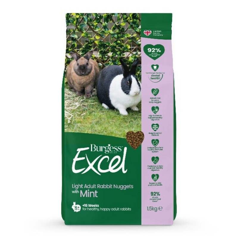 Burgess Excel Adult Light Rabbit Nuggets with Mint Front Packaging