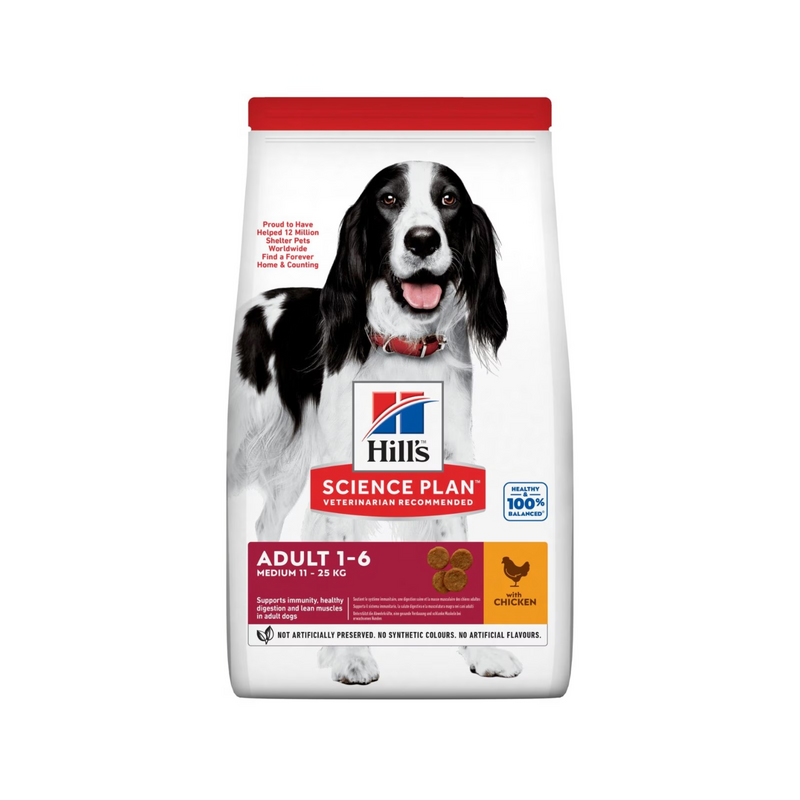 Hills Science Plan Medium Adult Dry Dog Food Chicken on white background